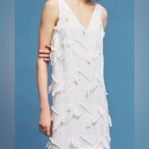 Anthropologie Maeve Size 4 White Fringe V Neck Sleeveless Mini Shift Dress